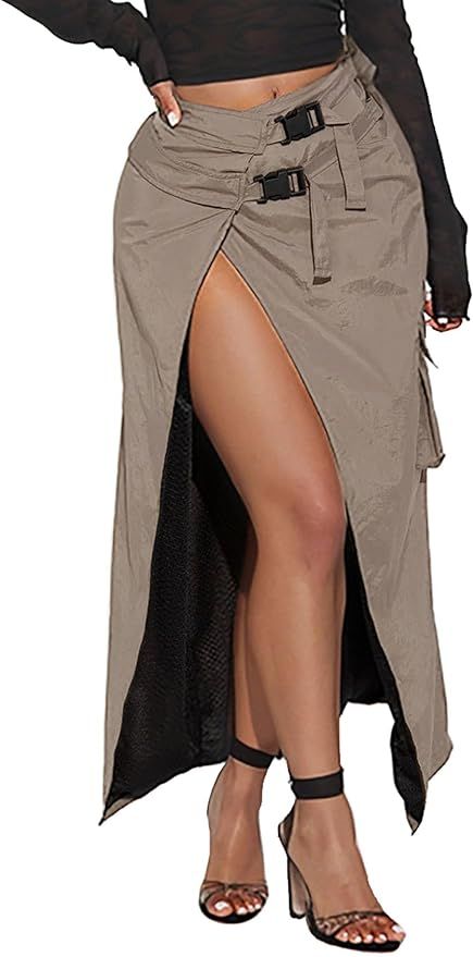 Waitfairy Cargo Skirts for Women,Over The Edge Nylon Cargo Maxi Skirt | Amazon (US)