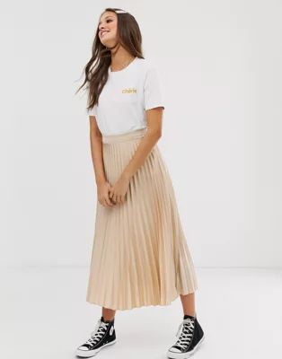 New Look pleated midi skirt in oyster | ASOS US