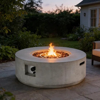 38" Round Propane Fire Pit, 50,000 BTU Outdoor Gas Fire Pit With MGO Stone-Look, Steel Burner, Adjustable Flame, Waterproof Cover & Lava Rocks | Wayfair North America