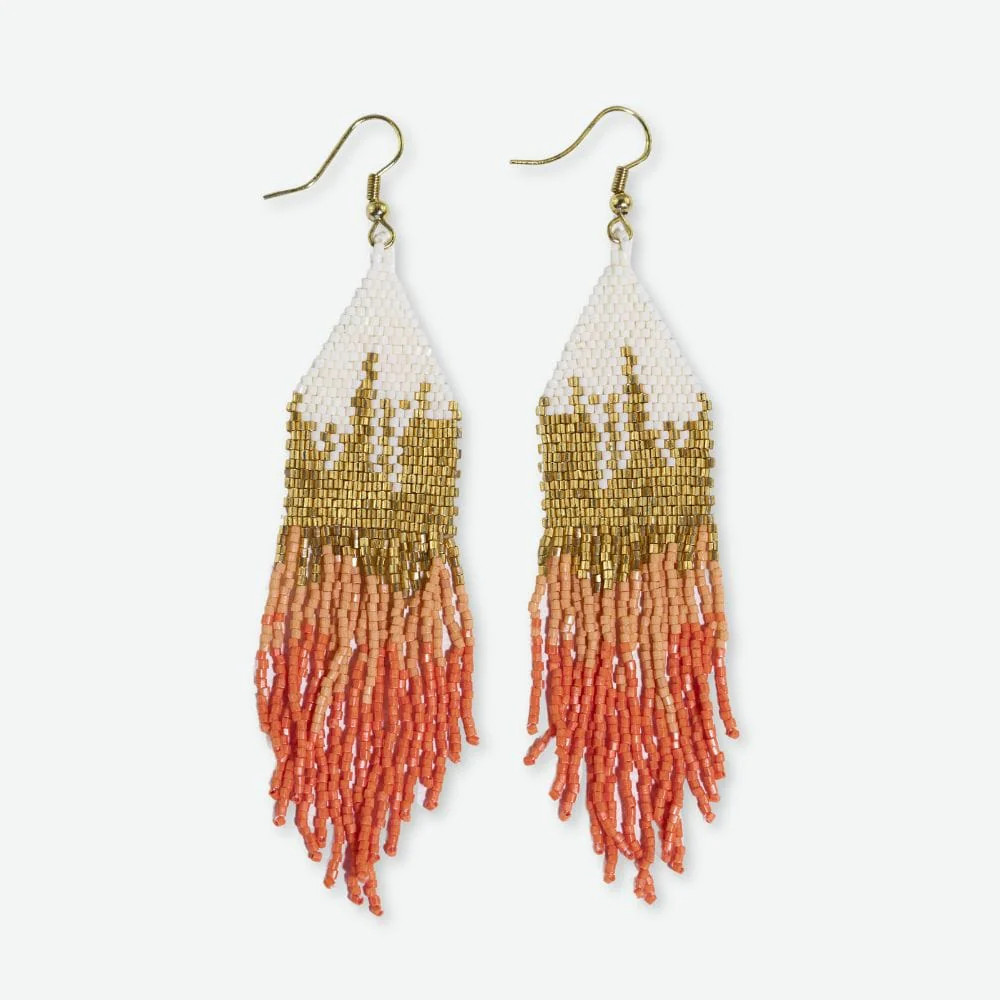 Claire Ombre Beaded Fringe Earrings Coral | INK+ALLOY