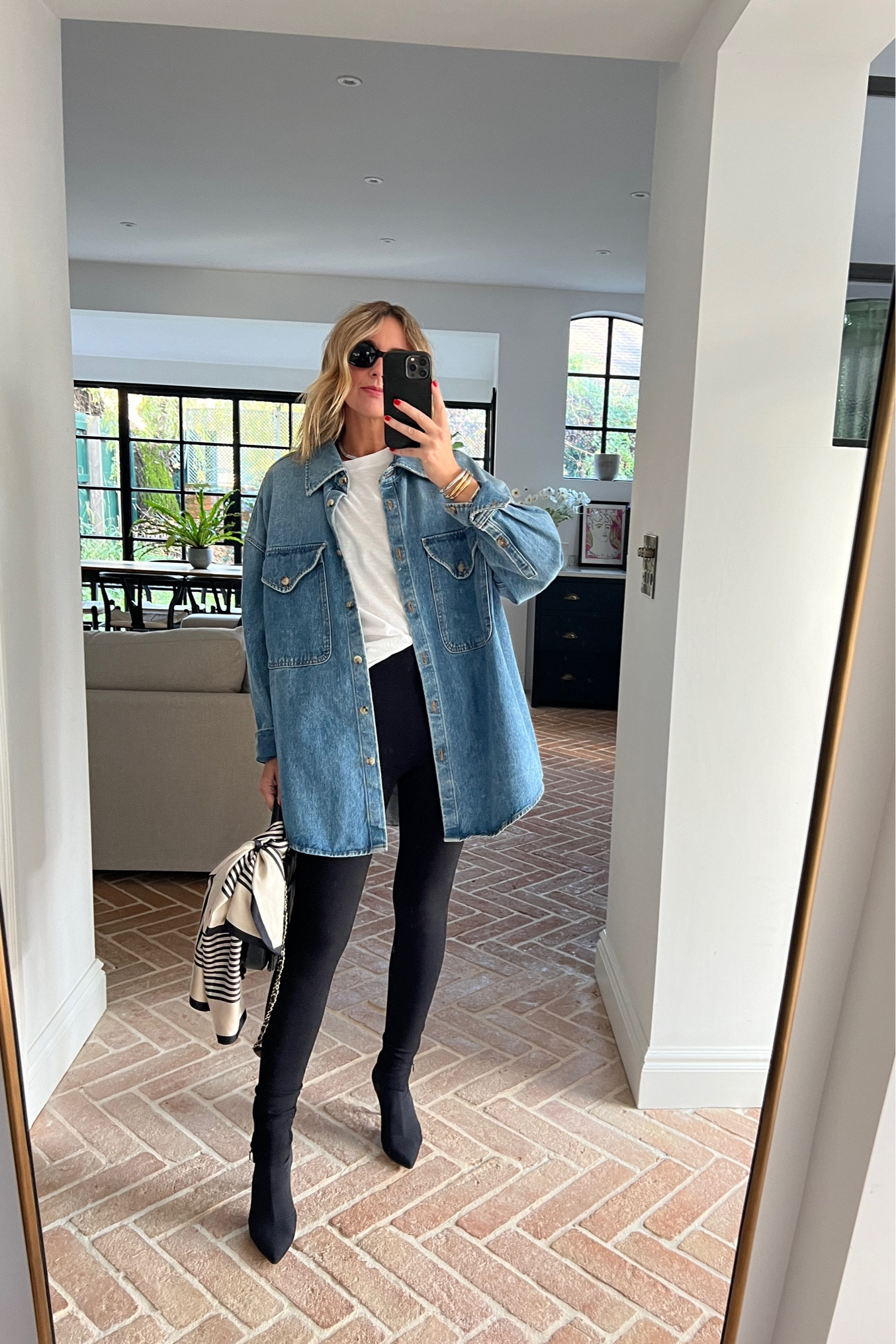 Day 7/7 recreating outfits from my Pinterest board 
Rosie HW outfit 
Khaite denim shirt
Toteme zip leggings 
Chanel Bag 


#LTKeurope #LTKstyletip #LTKfindsunder100