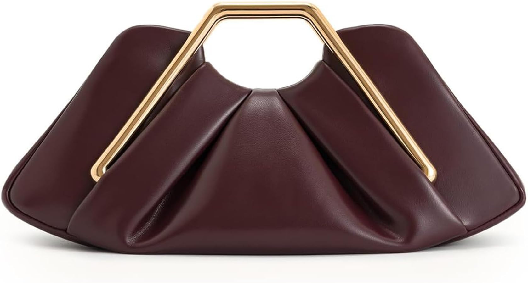 Designer Metal Frame Clutch for Women, Geometric PU Leather Handbag with Gold Metal Handle, Soft ... | Amazon (US)