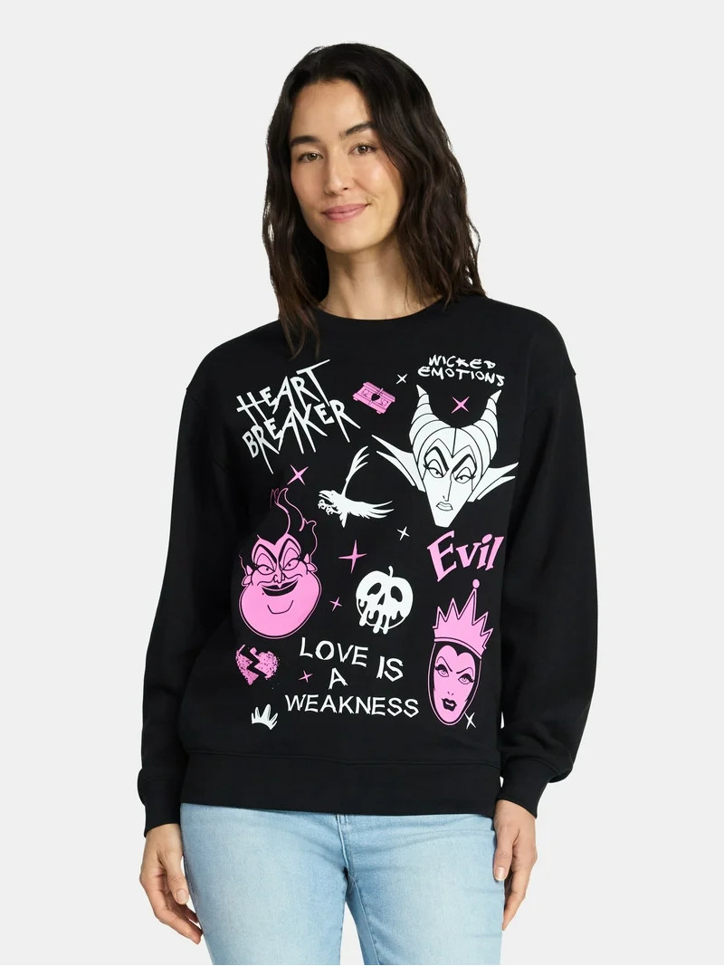 Disney Villains Women's Graphic Sweatshirt with Long Sleeves, Sizes XXS-XXL | Walmart (US)