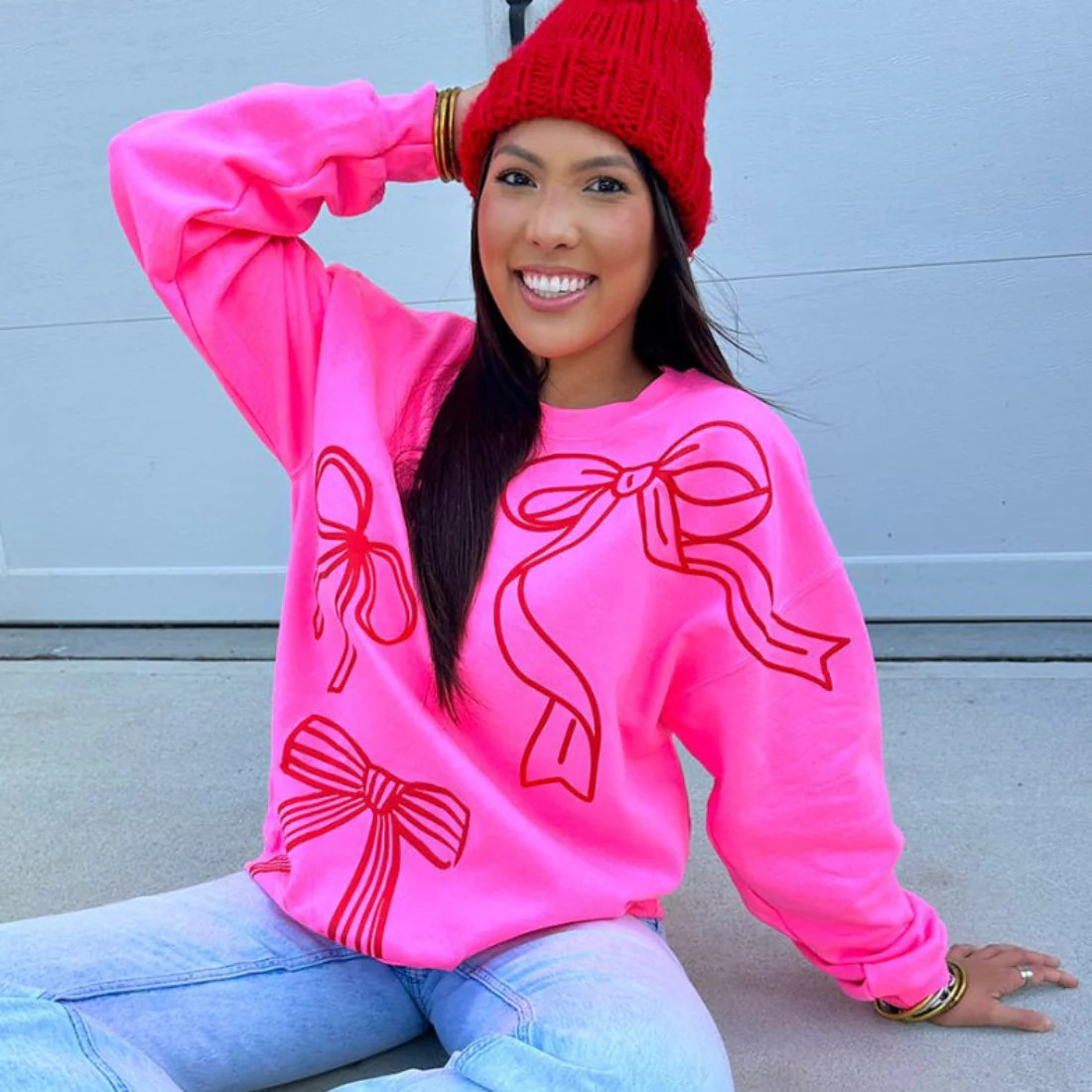 PUFF 'Red Bows' Crewneck Sweatshirt | United Monograms