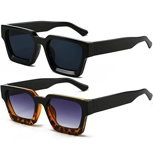 AIEYEZO Square Sunglasses for Women Men Square Thick Frame Sun Glasses Simple Designer Style Shades (Black/Grey + Black Leopard/Grey Gradient) | Amazon (US)