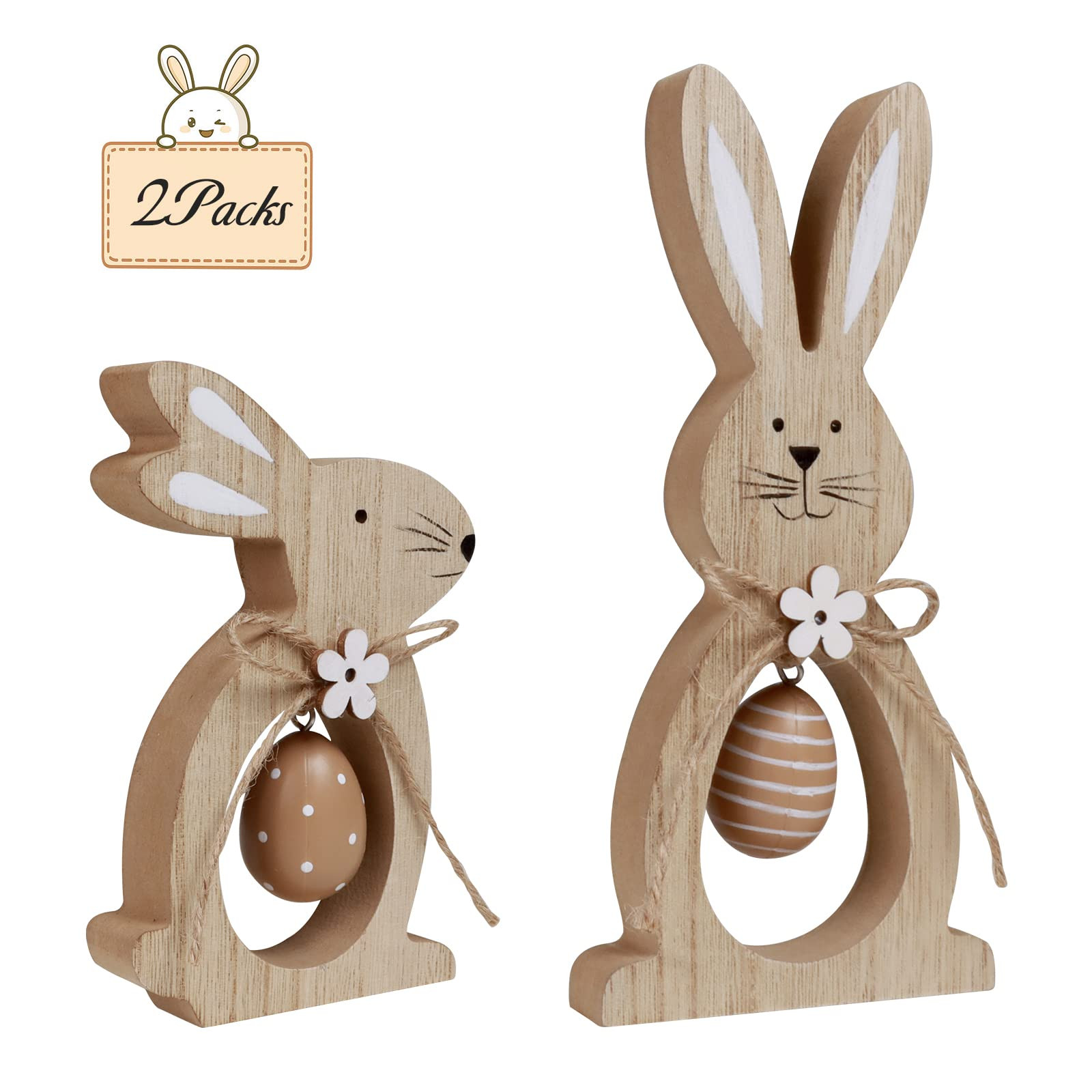 Antizz 2Pcs Easter Decorations for The Home, Farmhouse Rustic Wooden Bunny with Egg Tiered Tray H... | Amazon (US)