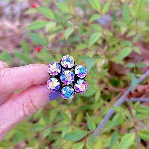 Aurora Borealis Antique Brass Crystal Flower Statement Cocktail Ring | Poshmark