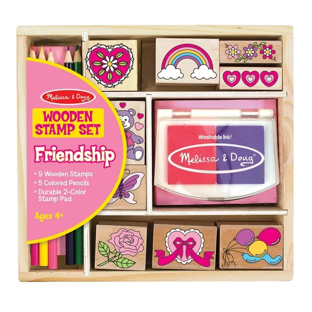 Melissa & Doug Wooden Stamp Set: Friendship - 9 Stamps, 5 Colored Pencils, and 2-Color Stamp Pad | Walmart (US)