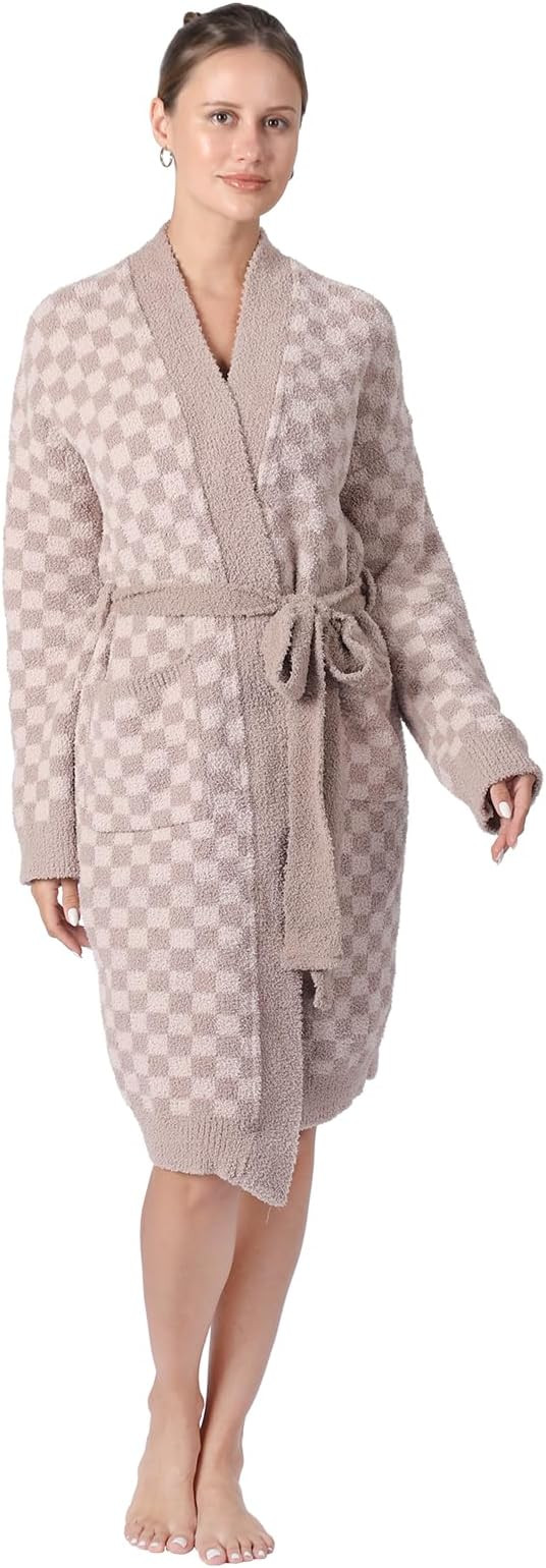 bearberry Cozy Robe Lightweight Soft Plush Robe Vertical Bar Hoodless Sleepwear Nightgown with Po... | Amazon (US)