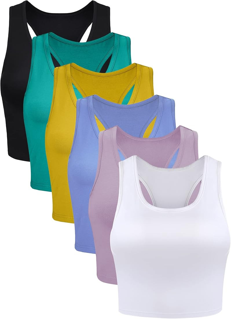 6 Pieces Basic Sleeveless Racerback Sports Crop Tank Tops for Women Girls Daily Wearing | Amazon (US)