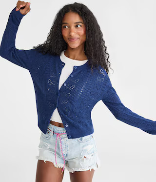 Pointelle Bow Crew Cardigan | Aeropostale