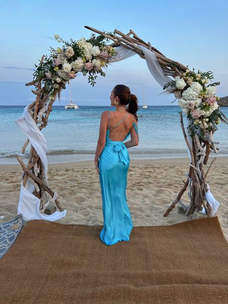 The most flattering wedding guest dress! Blue, silk, flowy, asymmetrical, sexy! 

#LTKHolidaySale