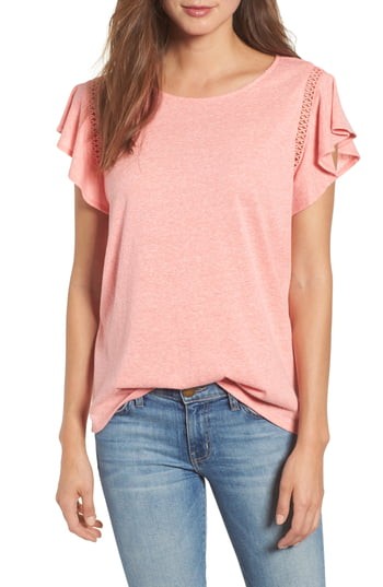 Women's Caslon Flutter Sleeve Crochet Detail Top | Nordstrom
