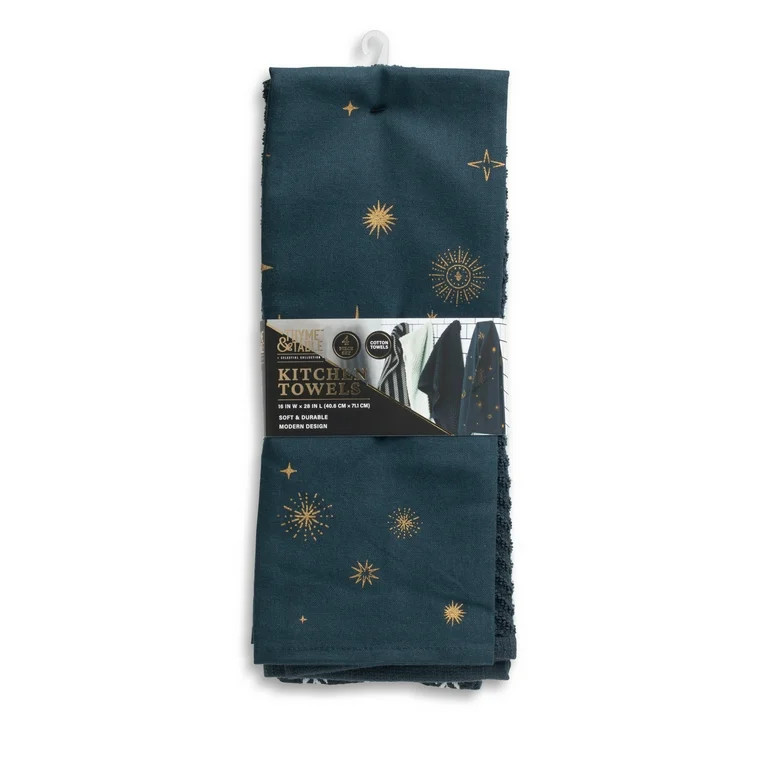 Thyme & Table Kitchen Towels, Navy Celestial, 4 Pack Set | Walmart (US)