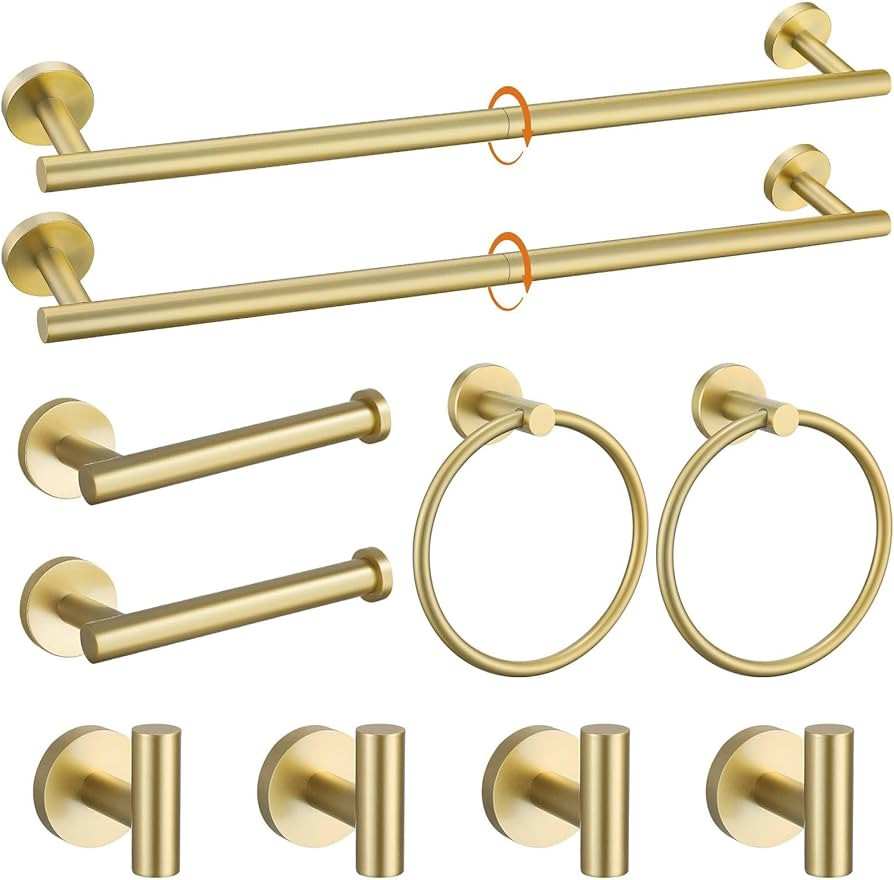 Brushed Gold Towel Bar Set 10 Pieces Bathroom Hardware Accessories Set Towel Rack Set for Bathroo... | Amazon (US)