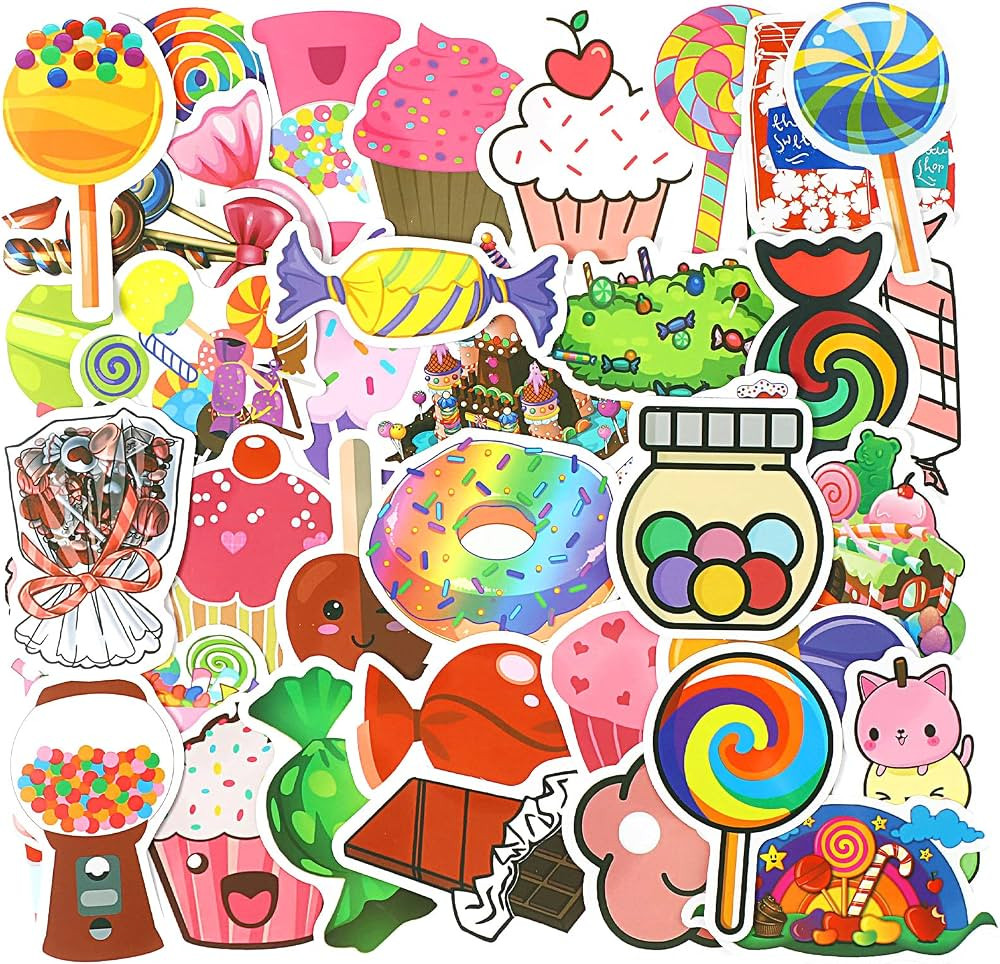 100 Pieces Cute Sweet Treats Candy Stickers, Waterproof Vinyl Decal Dessert Stickers Ice Cream Cu... | Amazon (US)