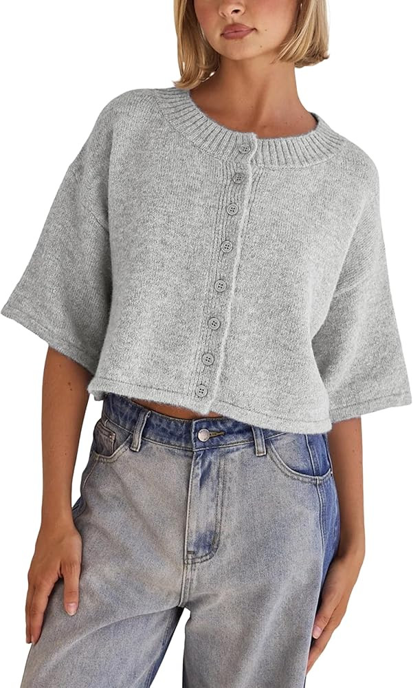 Springrain Cardigan Sweaters for Women Lightweight Knit Cropped Cardigan Button Up Solid Knitwear | Amazon (US)