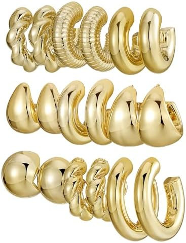 IFKM 24 Pairs Gold Hoop Earrings Set for Women Hypoallergenic Chunky Chain Twisted Open Hoops Dan... | Amazon (US)