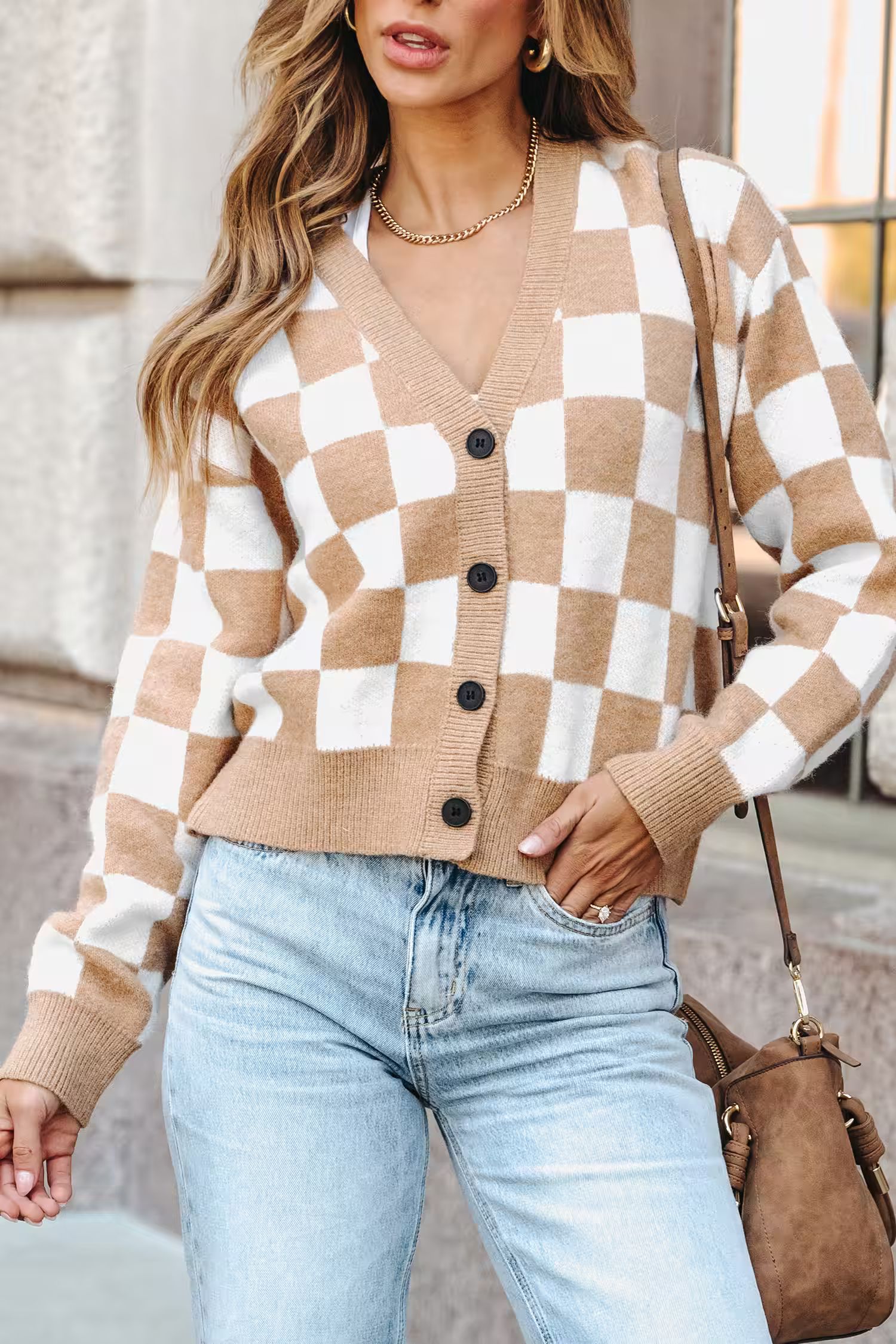 Checkered Button-Front Cardigan | Cupshe US
