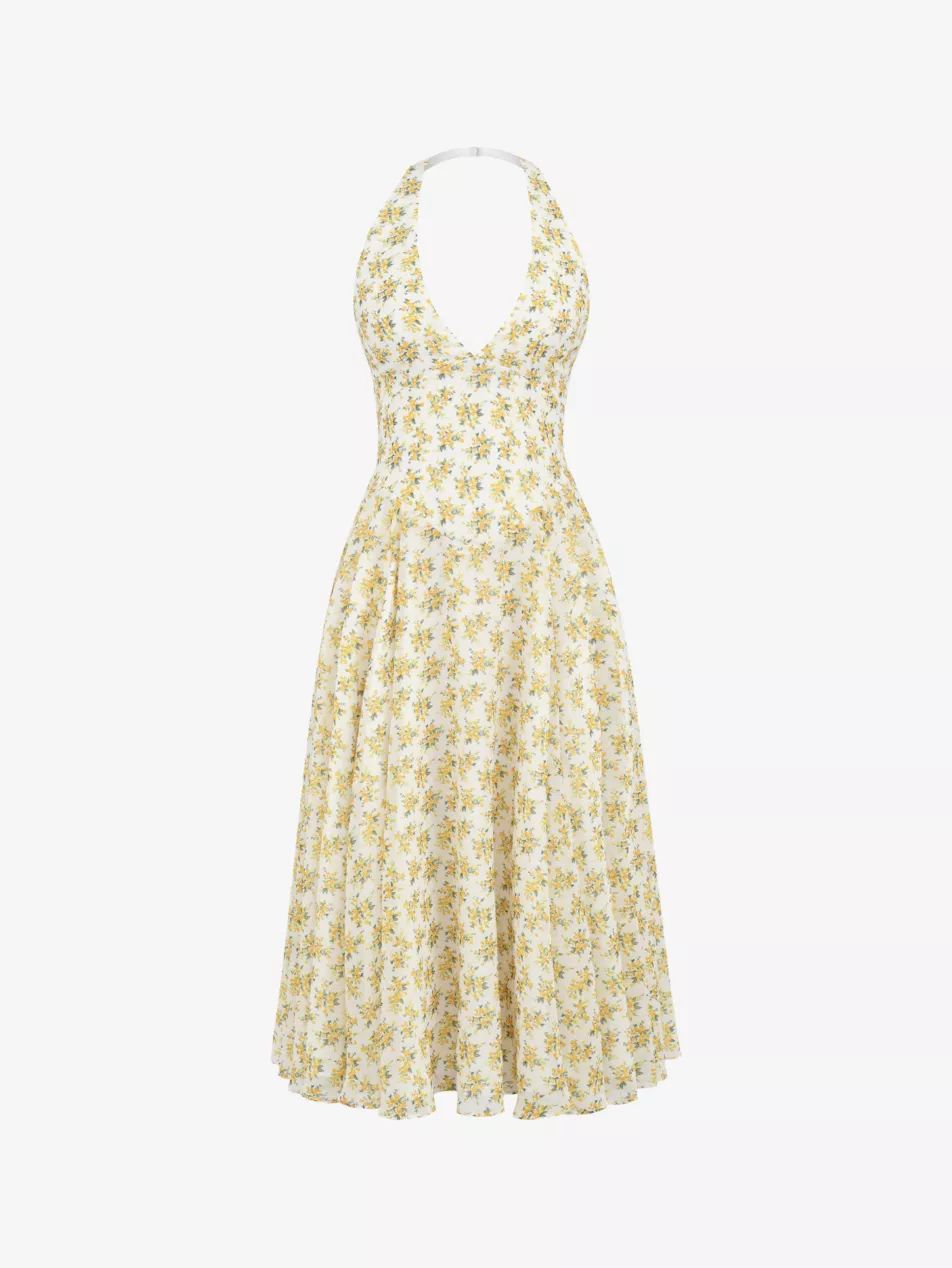 Solada floral-pattern woven midi dress | Selfridges