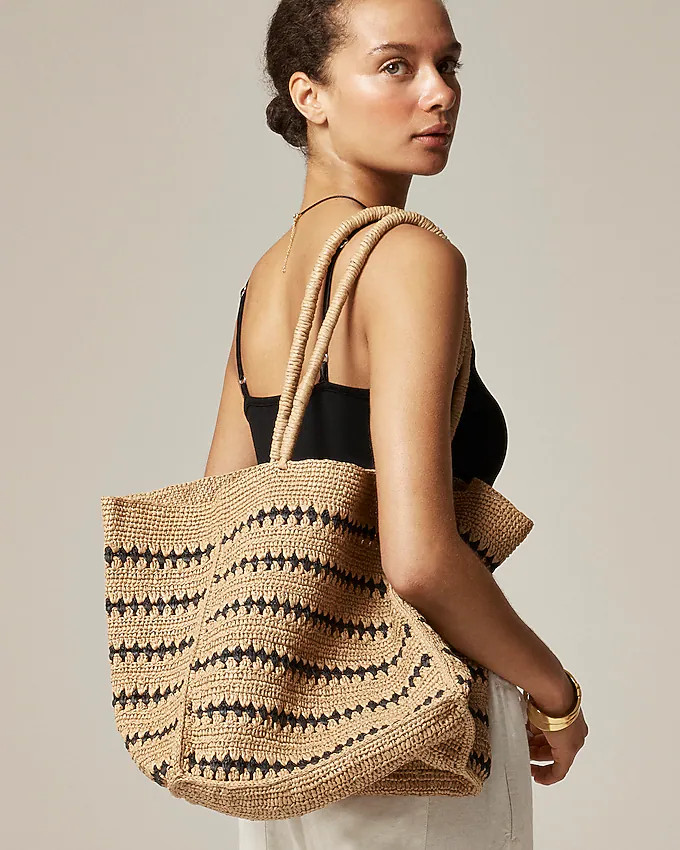 Handknotted packable straw tote in stripe | J. Crew US