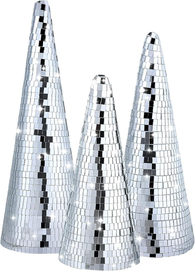 Ceenna 3 Pcs Disco Christmas Cone Trees Silver Christmas Cone Trees Mirror Christmas Tree Cones D... | Amazon (US)
