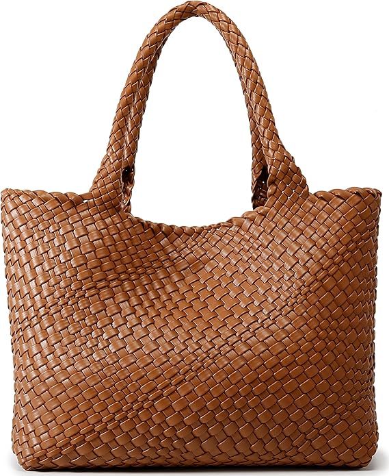 Queenoris Woven Bag for Women, Fashion Top Handle Shoulder Bag Vegan Leather Shopper Bag Large Tr... | Amazon (US)