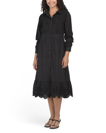 Long Sleeve Eyelet Shirt Dress for Women | Cotton | Marshalls
