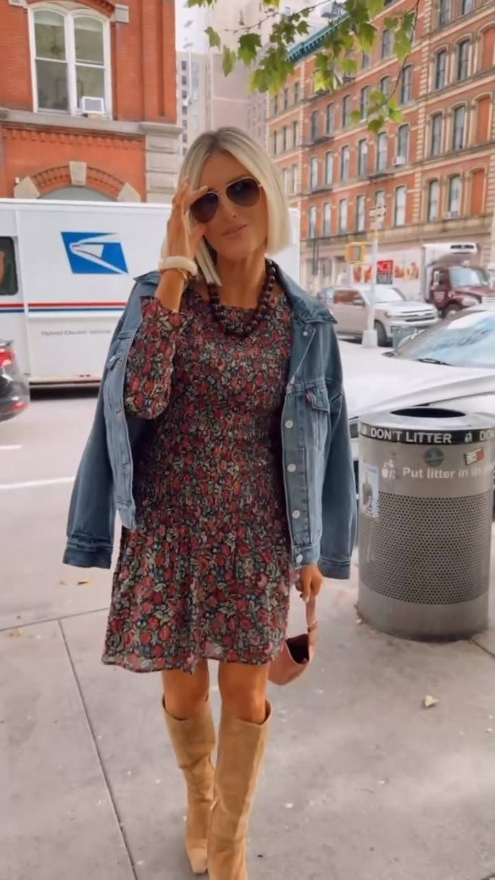 The prettiest new pattern from Hill House! This is such a flattering style and pretty color scheme! A denim jacket adds a great elevated finish. Wearing small

Loverly grey, floral fall dress, denim jacket outfit, oversized denim Levi’s jacket, smocked dress, fall dresses women

#LTKSeasonal #LTKootd