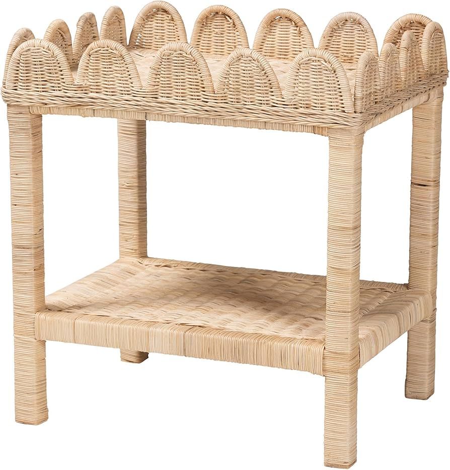 bali & pari Sumana Scallop Natural Rattan Side Table, 2-Tier | Amazon (US)