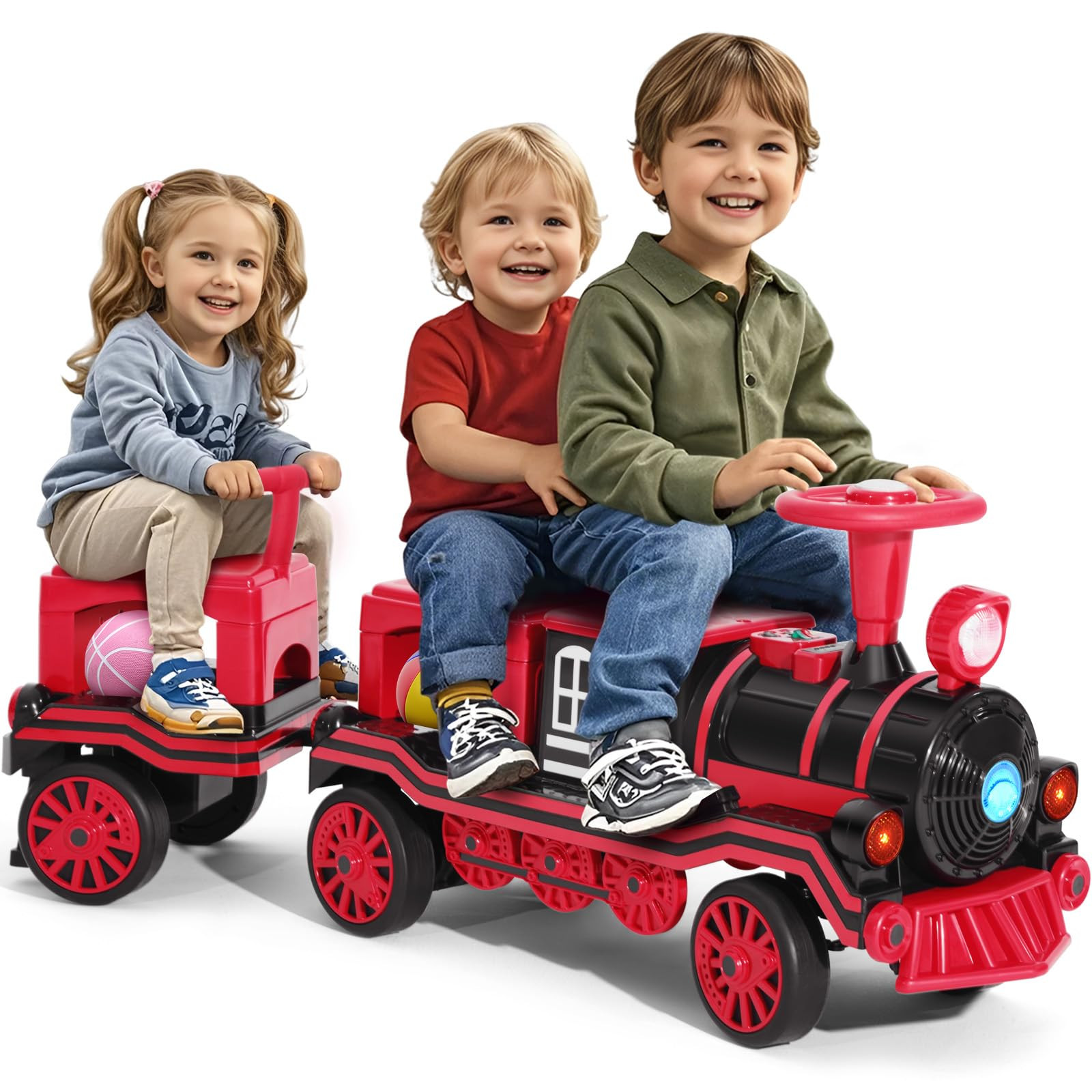 JOYLDIAS 2 Seater Ride On Train with Detachable Carriage, 12V Kids Ride On Toy with Music, Train ... | Amazon (US)