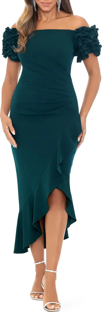 Ruffle Off the Shoulder Midi Cocktail Dress | Nordstrom