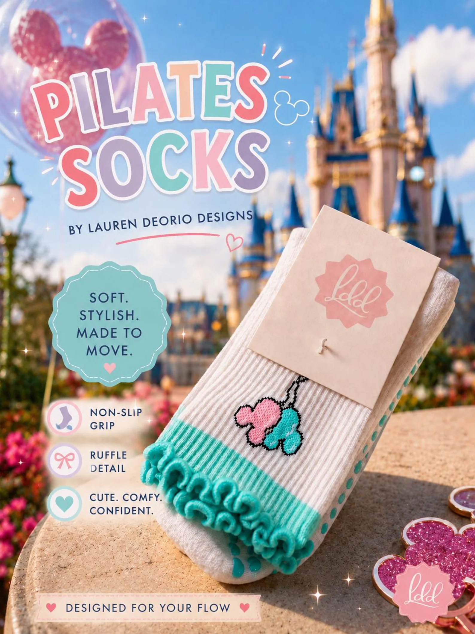 Cute Pilates Grip Socks | Non-Slip Barre Socks | Ruffle Grip Socks | Theme Park Workout Socks | I... | Etsy (Global)