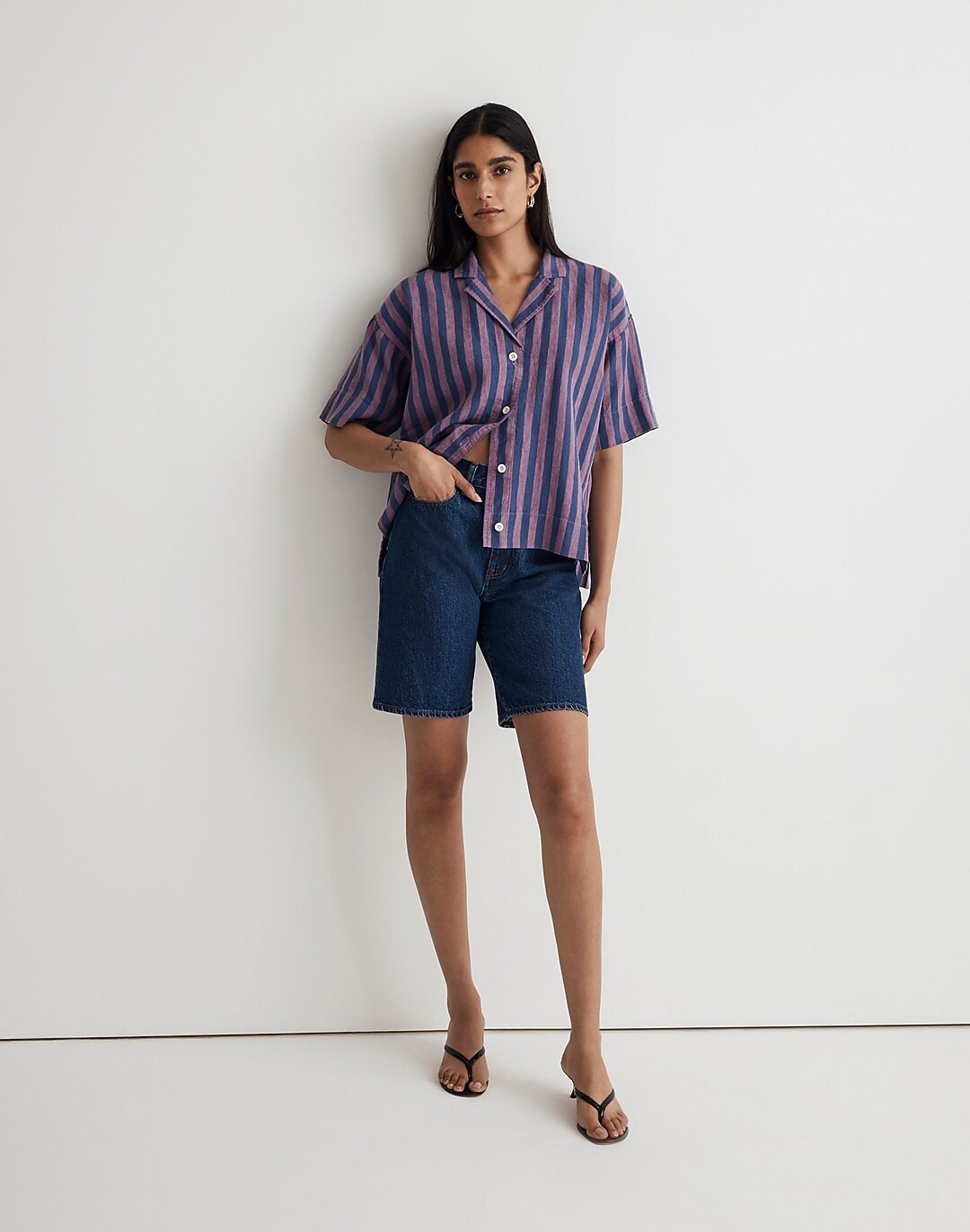 100% Linen Button-Up Camp Shirt in Stripe | Madewell
