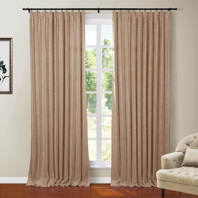 TWOPAGES Walnut Faux Linen Blackout Curtain Thermal Insulated Drape with Pinch Pleat and Back Tab... | Amazon (US)
