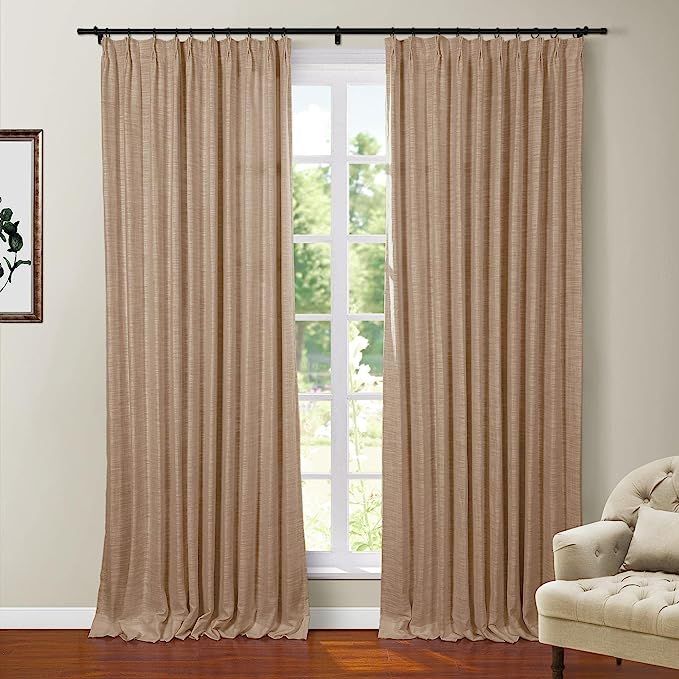 TWOPAGES Walnut Faux Linen Blackout Curtain Thermal Insulated Drape with Pinch Pleat and Back Tab... | Amazon (US)