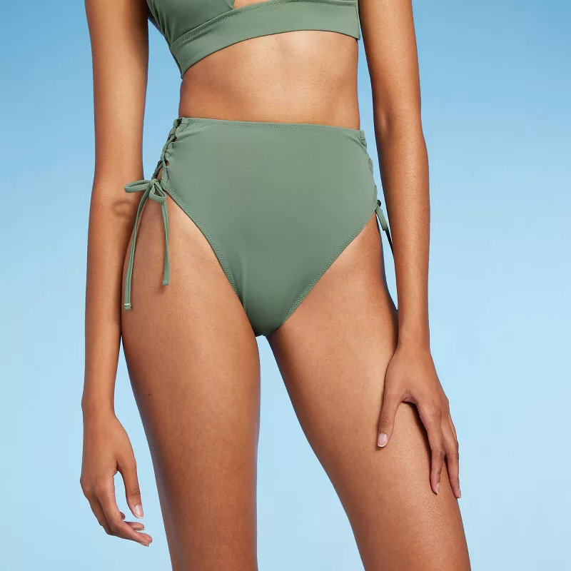 Women's Lace-Up High Waist High Leg Extra Cheeky Bikini Bottom - Shade & Shore™ | Target