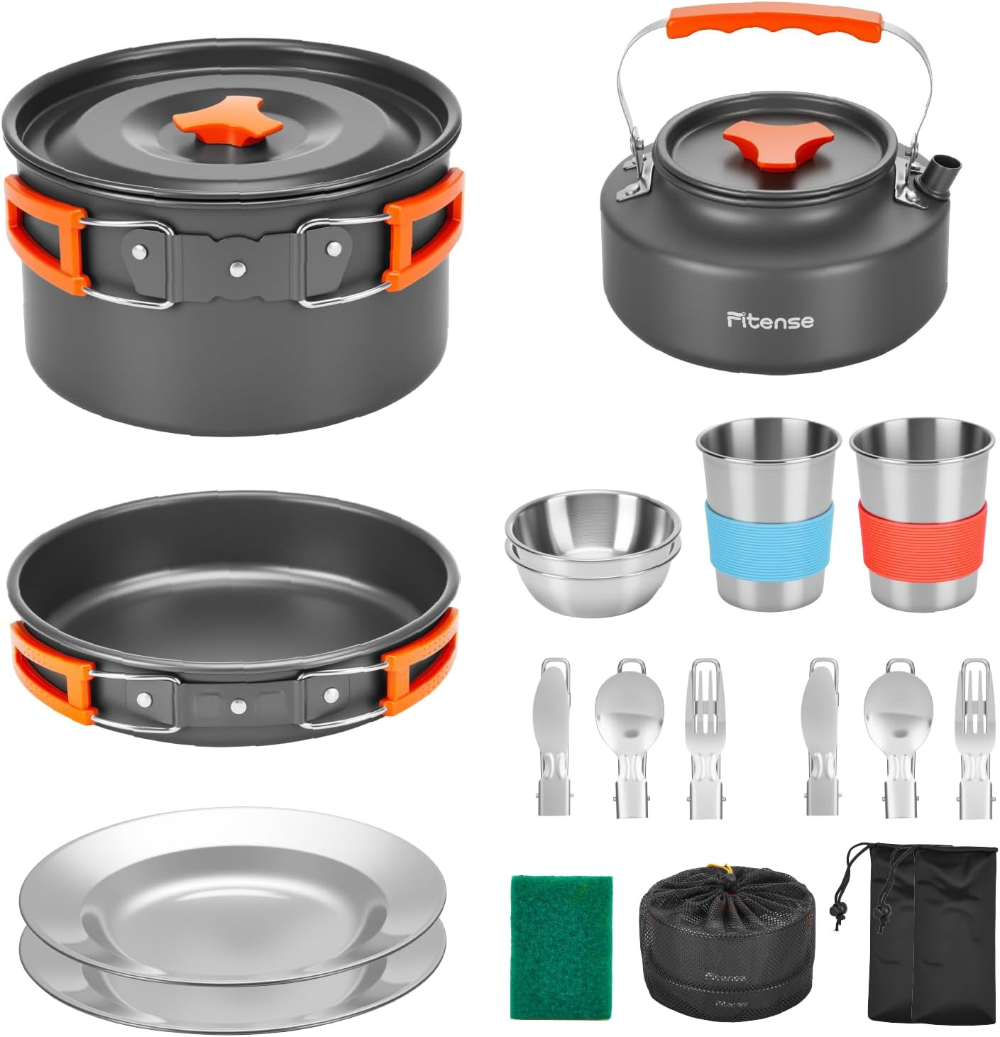 21Pcs Camping Cookware Mess Kit for 2, Lightweight Camping Kitchen Pots and Pans Set, Portable Co... | Amazon (US)