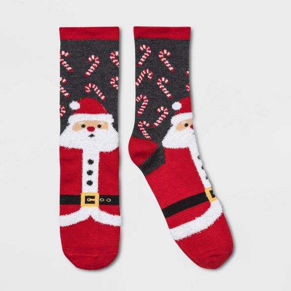 Women's Fuzzy Santa Holiday Crew Socks - Wondershop™ Gray 4-10 | Target