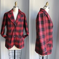 Vintage Red & Black Plaid Polyester Suit Jacket By Paris Star | Etsy (US)