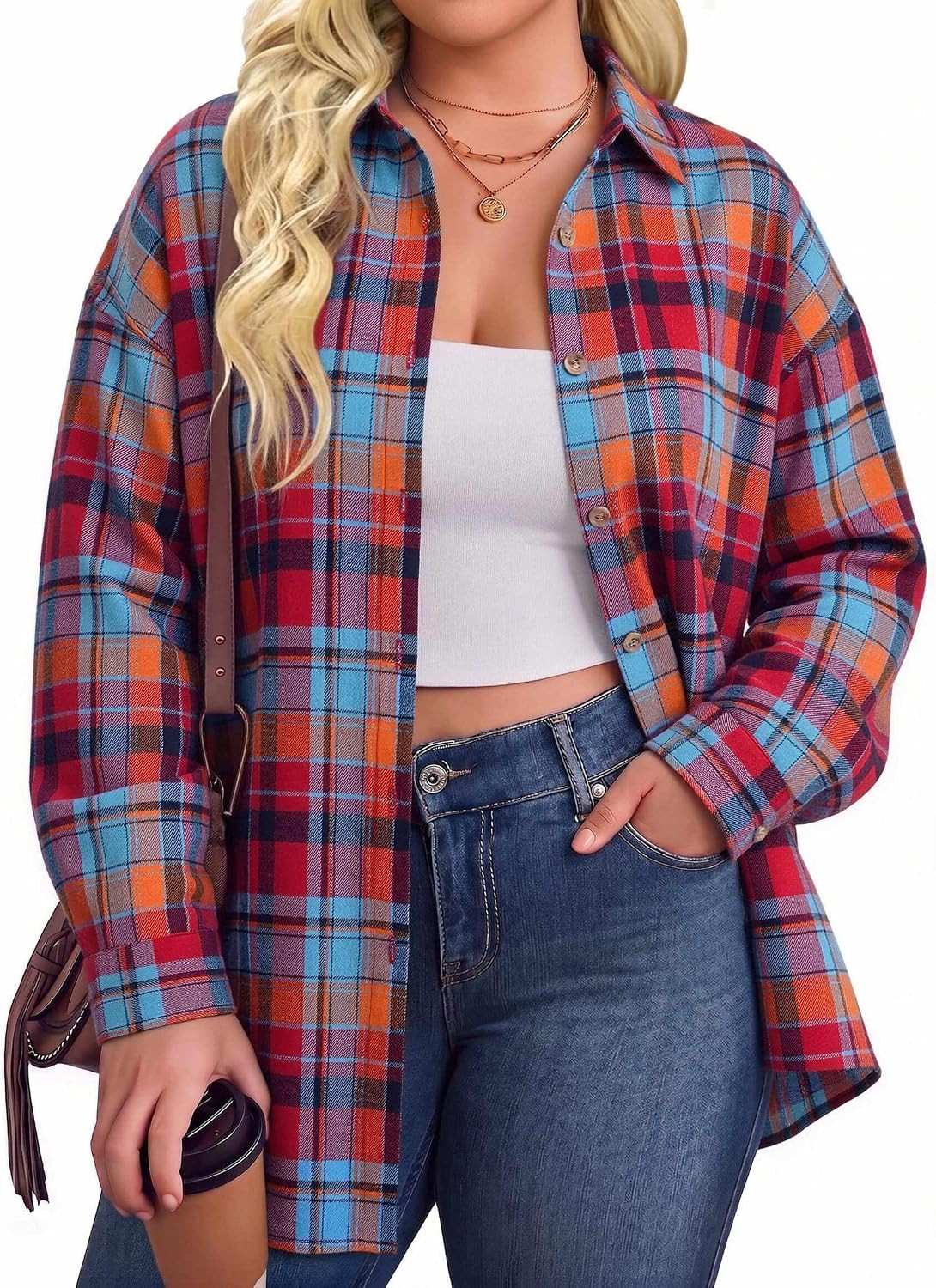 IN'VOLAND Women Plus Size Flannel Shirts Long Sleeve Plaid Button Down Tops | Amazon (US)