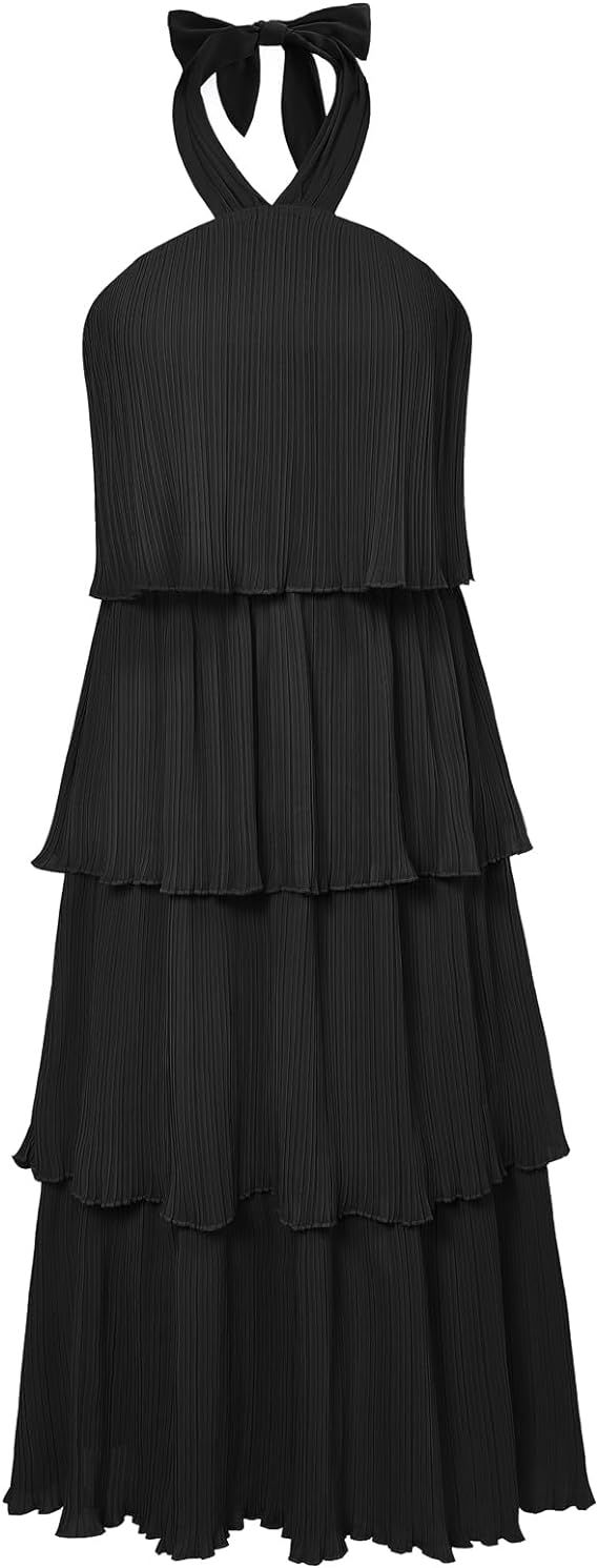 GRACE KARIN Women's 2024 Summer Halter Neck Sleeveless Dress Ruffle Tiered Layered Flowy Dresses ... | Amazon (US)