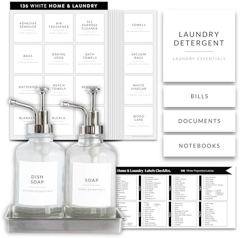 Laundry Labels for Jars, 136 Preprinted Home and Laundry Stickers for Storage Bins, Bathroom Clea... | Amazon (US)