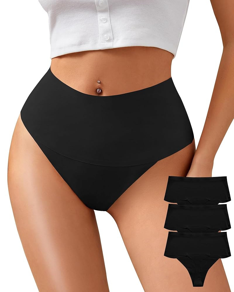 K-CHEONY Womens High Waisted Thongs No Show Panties Lightweight Soft Stretch High Cut Underwear 3... | Amazon (US)