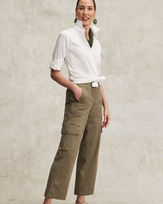 Women's Cargo Wide Leg Cropped Pants in Secret Meadow size 10 | Chico's | Chico's