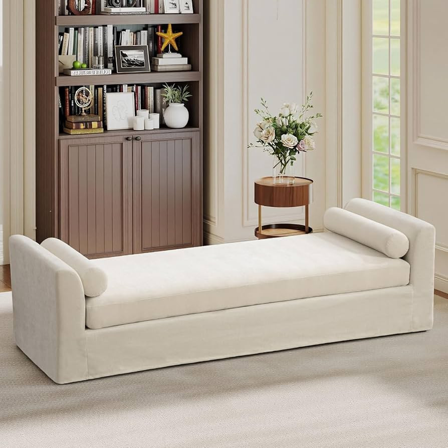 90.6" Oversized Chaise Lounge, Chenille Upholstered Extra Long Bench with Arms, Sleeper Sofa Dayb... | Amazon (US)