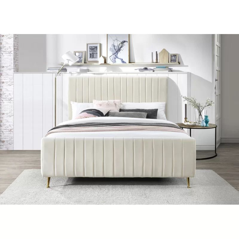 Cream Summersville Tufted Upholstered Low Profile Platform Bed | Wayfair Professional