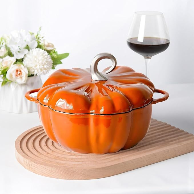 Pumpkin Cast Iron Dutch Oven, 4qt Enamel Cast Iron Cooking Pot with Lid | Pumpkin-Shaped Cocotte,... | Amazon (US)