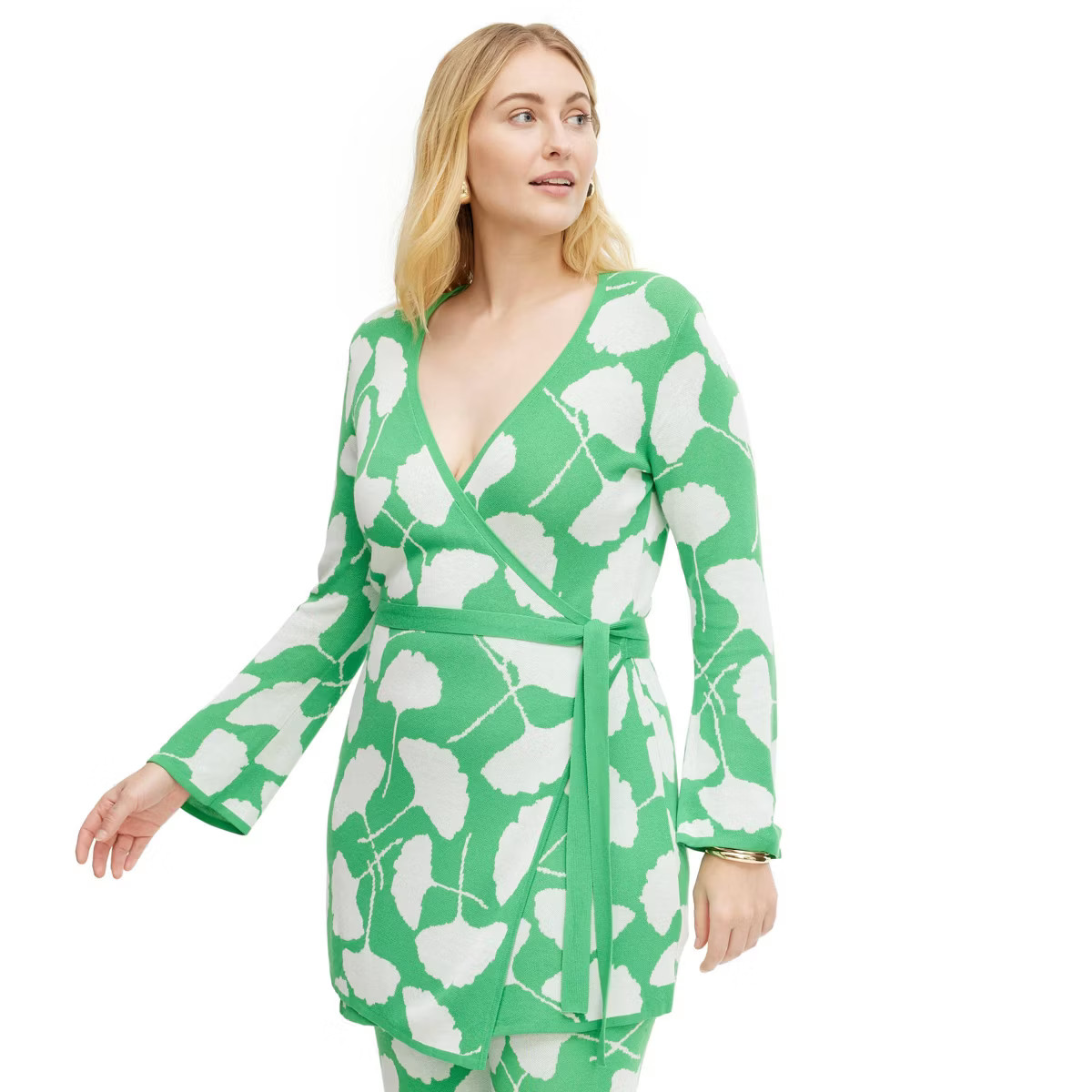 Women's Long Sleeve V-Neck Ginkgo Green Sweater Wrap Top - DVF for Target | Target