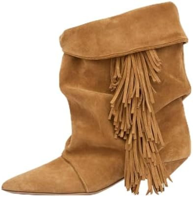 Agodor Women's Slouchy Ankle Boots - Pointed Toe Kitten Heels Booties Wide Calf Boho Suede Cowboy... | Amazon (US)